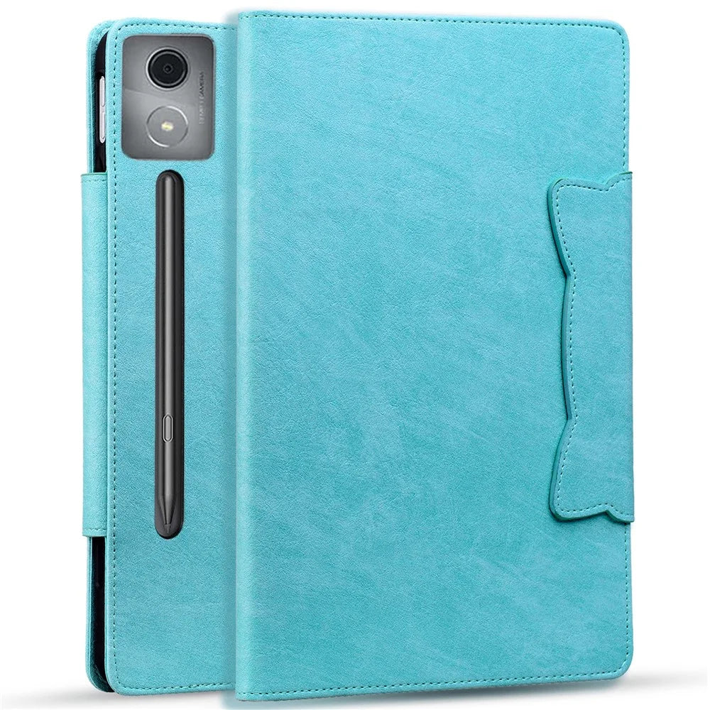 For Lenovo Xiaoxin Pad Pro 12.7 inch Case Cat Buckle Closure Leather Protective Stand Cover - Sky Blue - 6