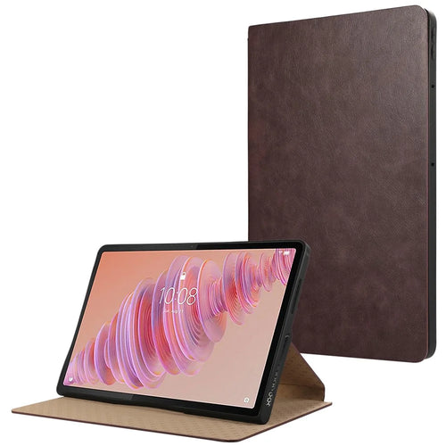 For Lenovo Tab Plus Stand Case Anti-Scratch PU Leather Tablet Flip Cover - Coffee - 1