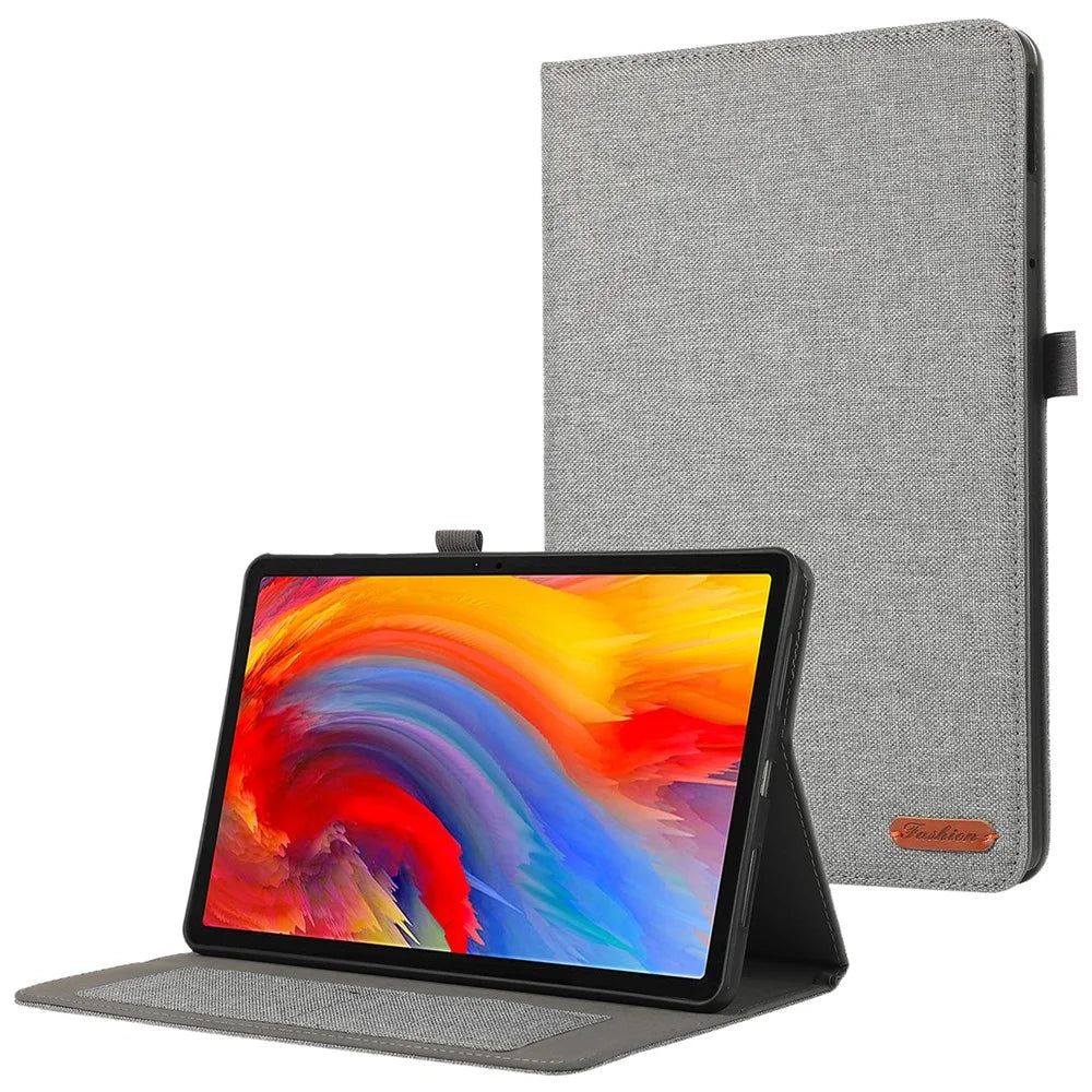 For Lenovo Tab M11 Plus Leather Case Card Holder Cloth Texture Tablet Stand Cover - Grey - 1