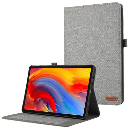 For Lenovo Tab M11 Plus Leather Case Card Holder Cloth Texture Tablet Stand Cover - Grey - 1