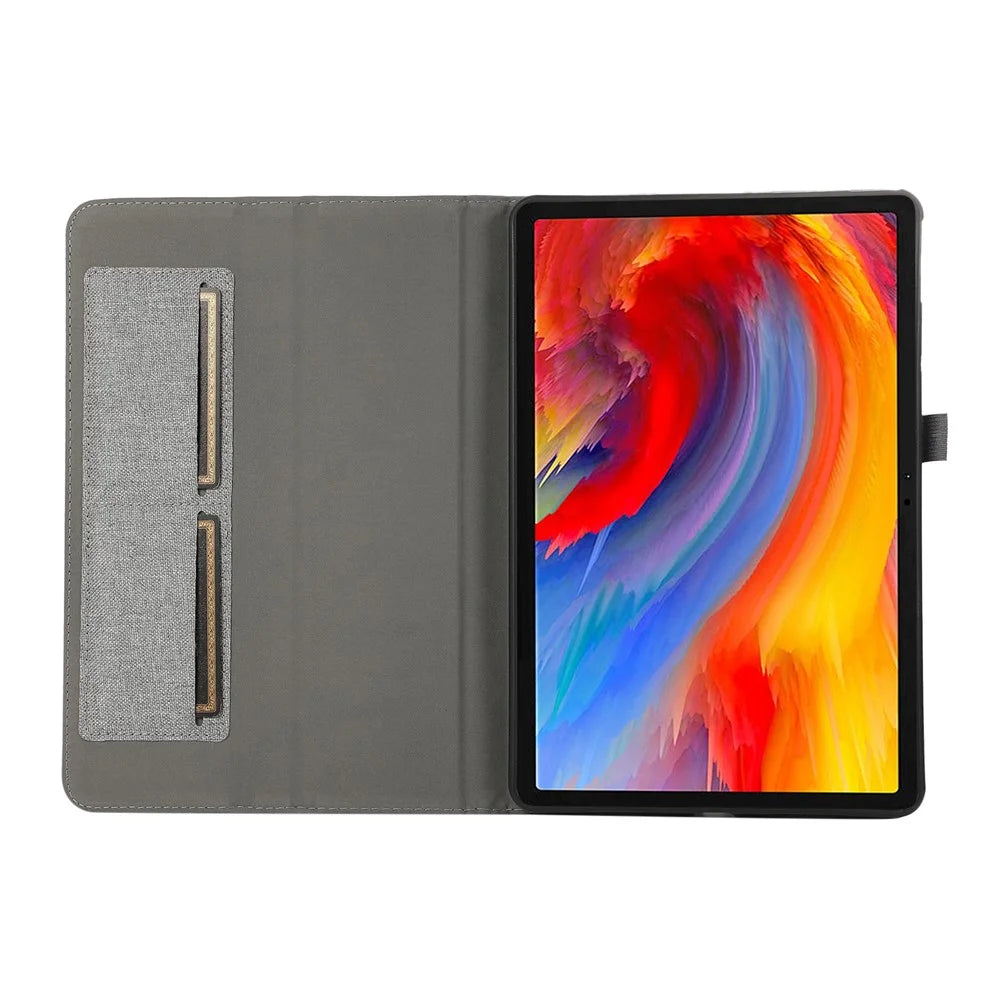 For Lenovo Tab M11 Plus Leather Case Card Holder Cloth Texture Tablet Stand Cover - Grey - 2