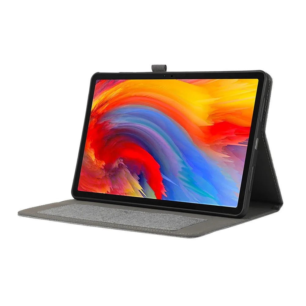 For Lenovo Tab M11 Plus Leather Case Card Holder Cloth Texture Tablet Stand Cover - Grey - 3