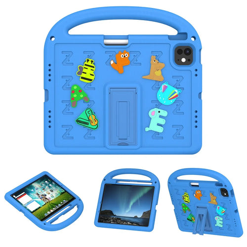 For iPad Air 11 (2026) / (2025) / (2024) / iPad Pro 11 (2025) / 11 (2024) Kickstand Case Cartoon Design Anti-Drop EVA+PC Tablet Cover with Strap for Kids - Blue - 1