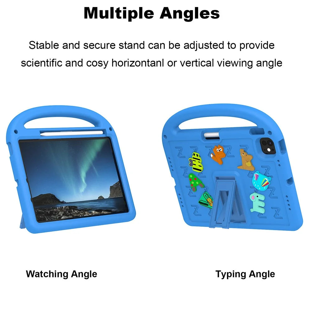 For iPad Air 11 (2026) / (2025) / (2024) / iPad Pro 11 (2025) / 11 (2024) Kickstand Case Cartoon Design Anti-Drop EVA+PC Tablet Cover with Strap for Kids - Blue - 4