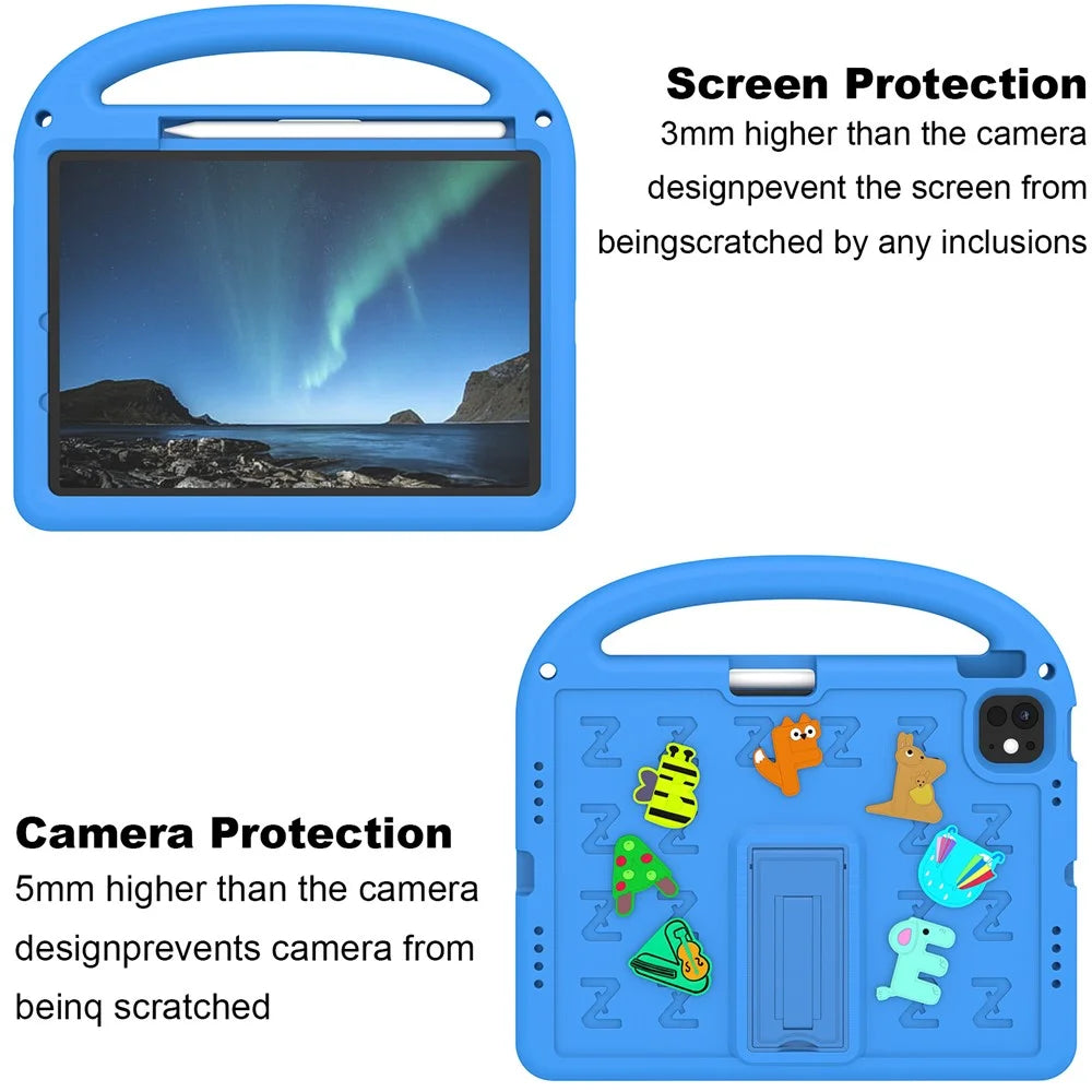 For iPad Air 11 (2026) / (2025) / (2024) / iPad Pro 11 (2025) / 11 (2024) Kickstand Case Cartoon Design Anti-Drop EVA+PC Tablet Cover with Strap for Kids - Blue - 5