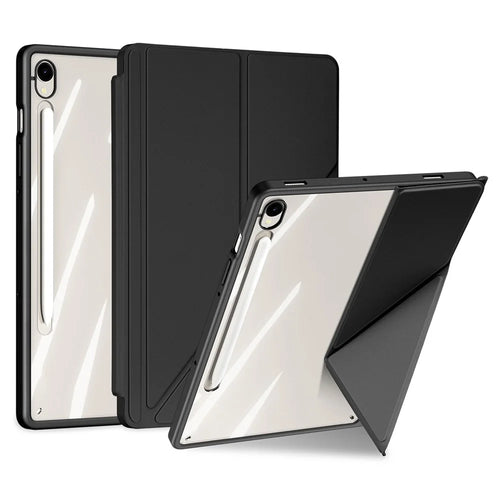 DUX DUCIS Magi Series for Samsung Galaxy Tab S10 Lite / S10 FE / Tab S9 / S9 FE Case Origami Stand Leather+PC+TPU Clear Back Cover - Black - 1