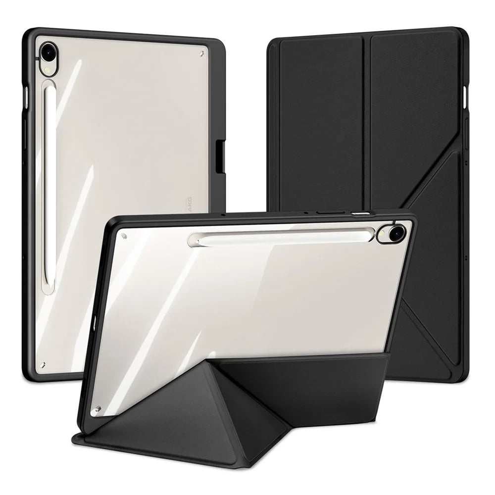 DUX DUCIS Magi Series for Samsung Galaxy Tab S10 Lite / S10 FE / Tab S9 / S9 FE Case Origami Stand Leather+PC+TPU Clear Back Cover - Black - 2