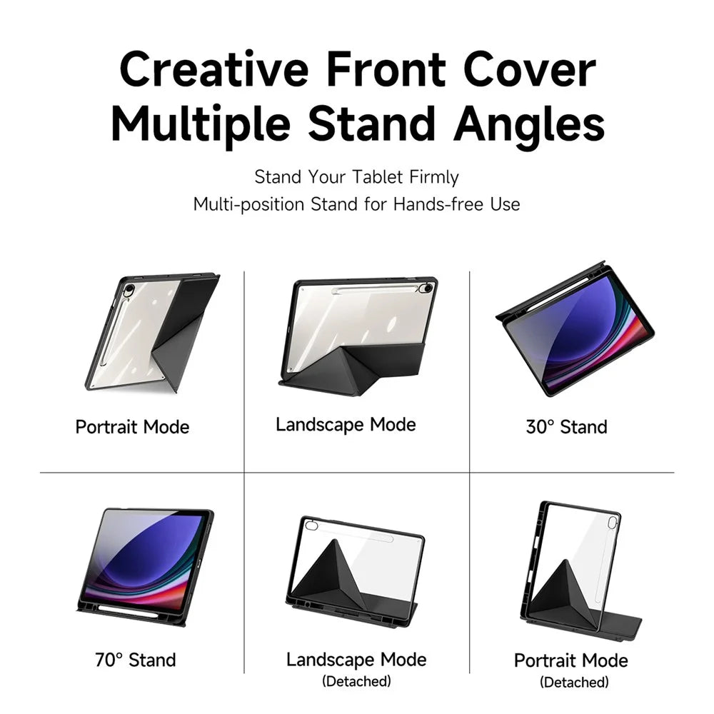 DUX DUCIS Magi Series for Samsung Galaxy Tab S10 Lite / S10 FE / Tab S9 / S9 FE Case Origami Stand Leather+PC+TPU Clear Back Cover - Black - 5