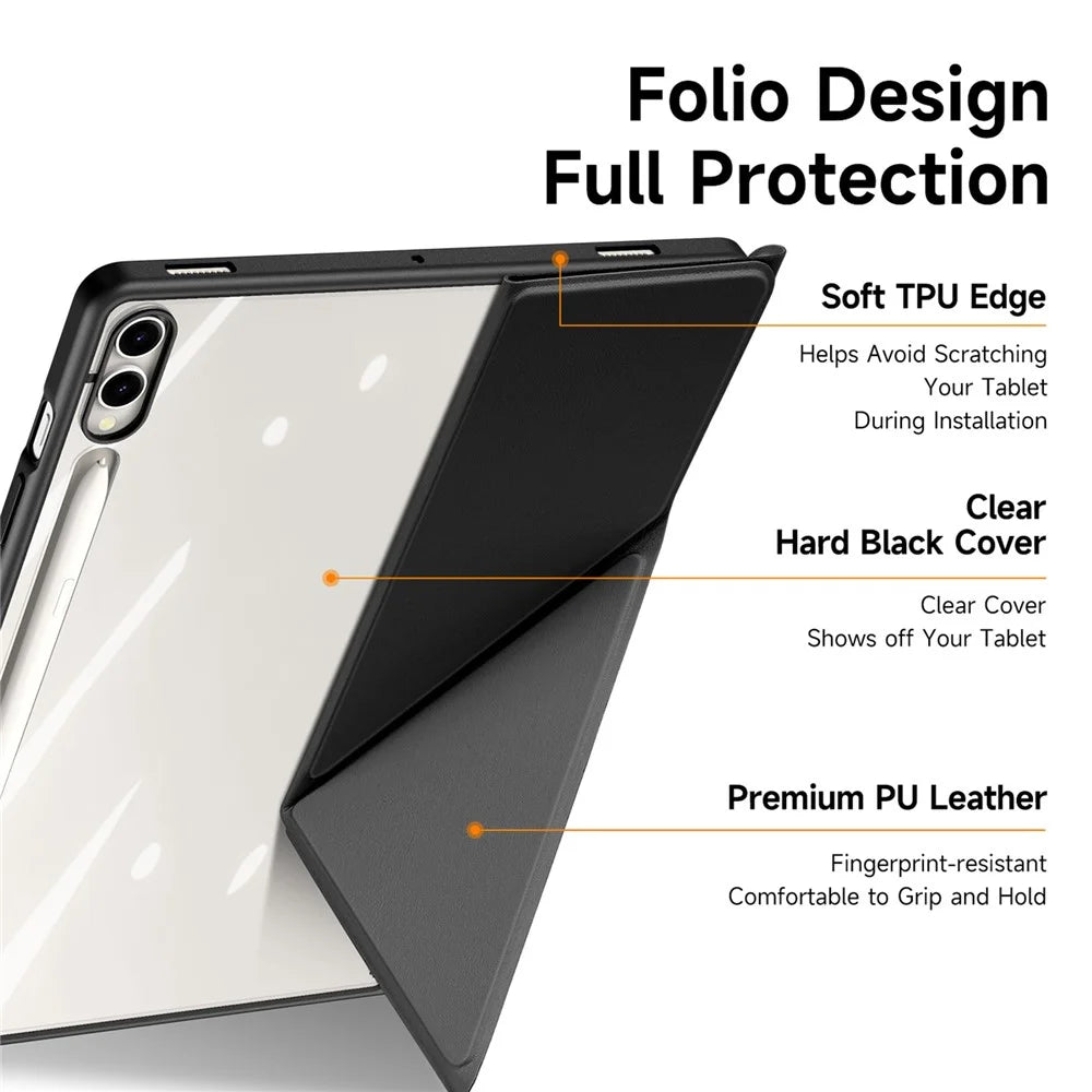 DUX DUCIS Magi Series for Samsung Galaxy Tab S9+ / S9 FE+ Leather Case Origami Stand Auto Wake / Sleep Cover - Black - 6