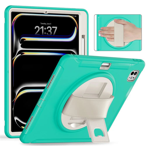 For iPad Pro 13 (2025) / (2024) Case Kickstand PC+TPU+Silicone Cover with Pen Slot - Mint Green - 1