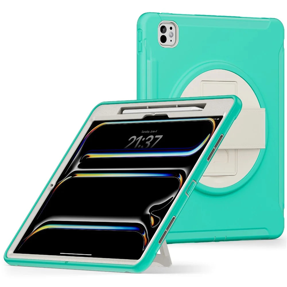 For iPad Pro 13 (2025) / (2024) Case Kickstand PC+TPU+Silicone Cover with Pen Slot - Mint Green - 2