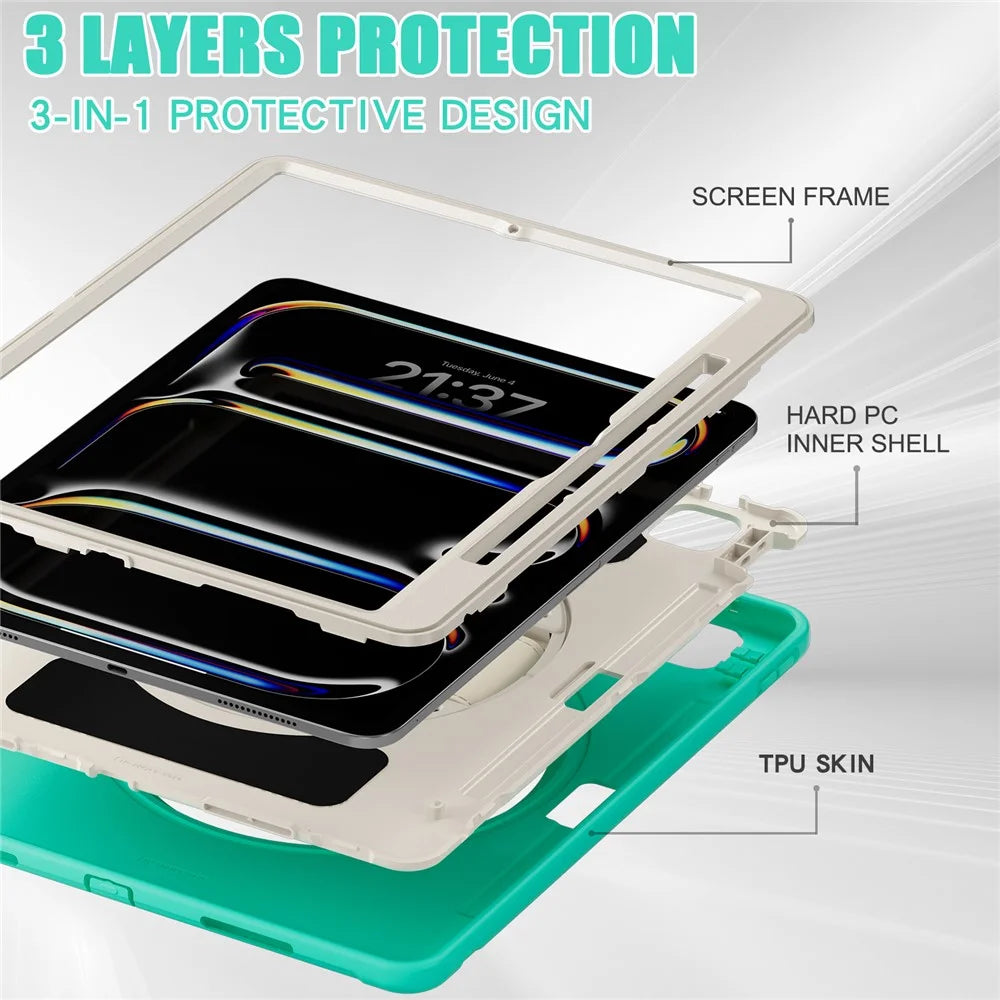 For iPad Pro 13 (2025) / (2024) Case Kickstand PC+TPU+Silicone Cover with Pen Slot - Mint Green - 3