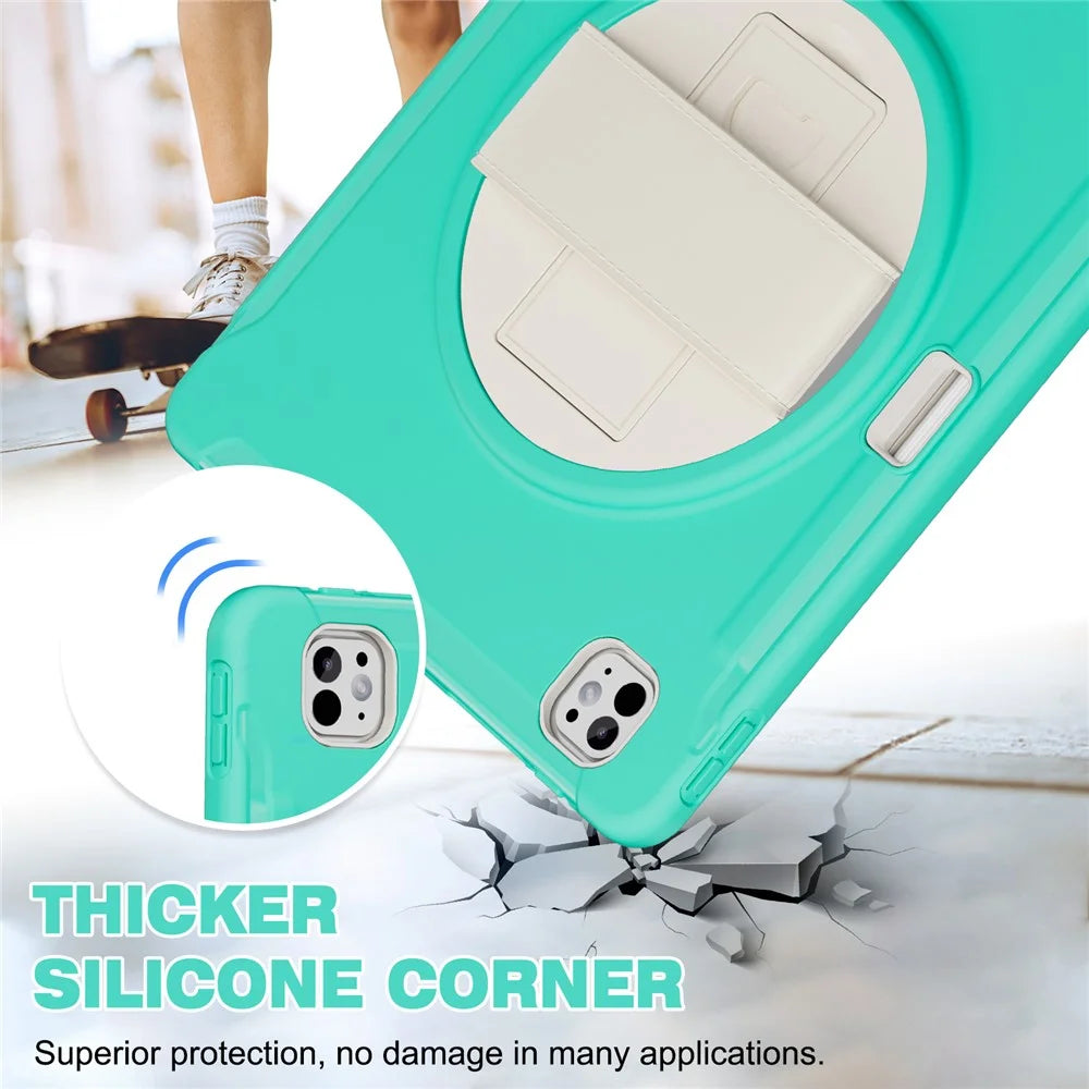For iPad Pro 13 (2025) / (2024) Case Kickstand PC+TPU+Silicone Cover with Pen Slot - Mint Green - 4