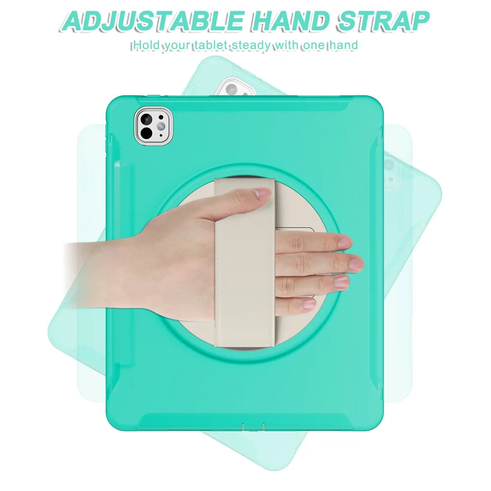 For iPad Pro 13 (2025) / (2024) Case Kickstand PC+TPU+Silicone Cover with Pen Slot - Mint Green - 5