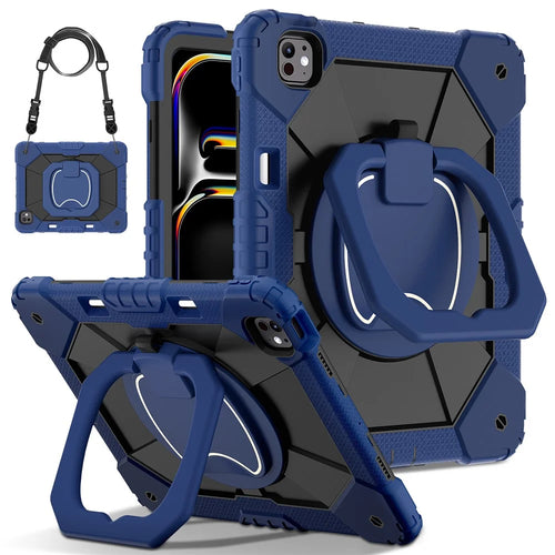 For iPad Pro 13 (2025) / 13 (2024) Kickstand Case Silicone+PC Tablet Cover - Navy Blue / Black - 1