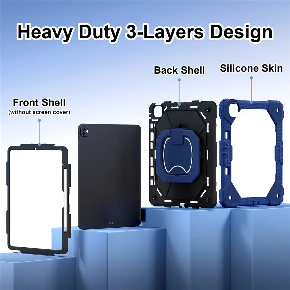 For iPad Pro 13 (2025) / 13 (2024) Kickstand Case Silicone+PC Tablet Cover - Navy Blue / Black - 3