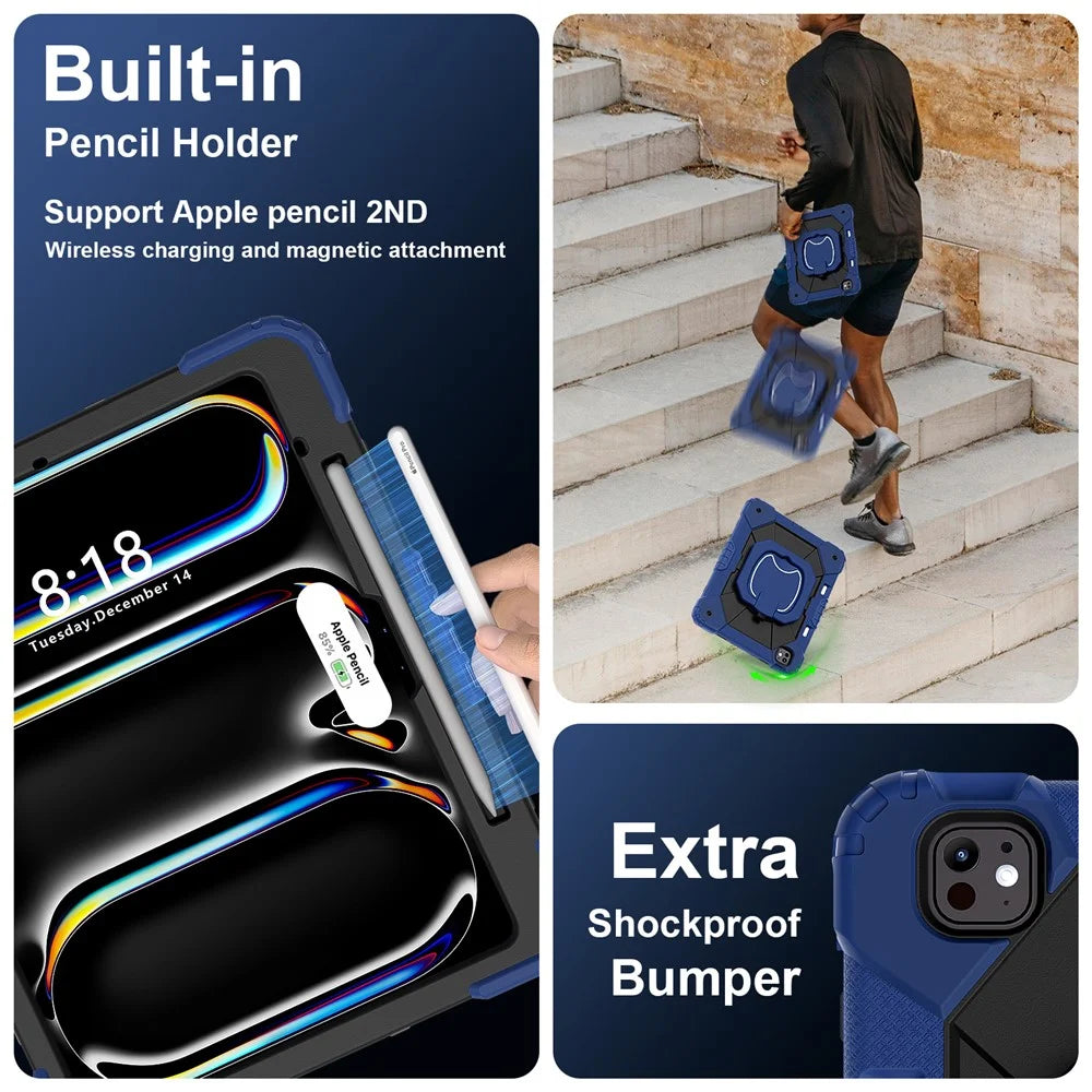 For iPad Pro 13 (2025) / 13 (2024) Kickstand Case Silicone+PC Tablet Cover - Navy Blue / Black - 4