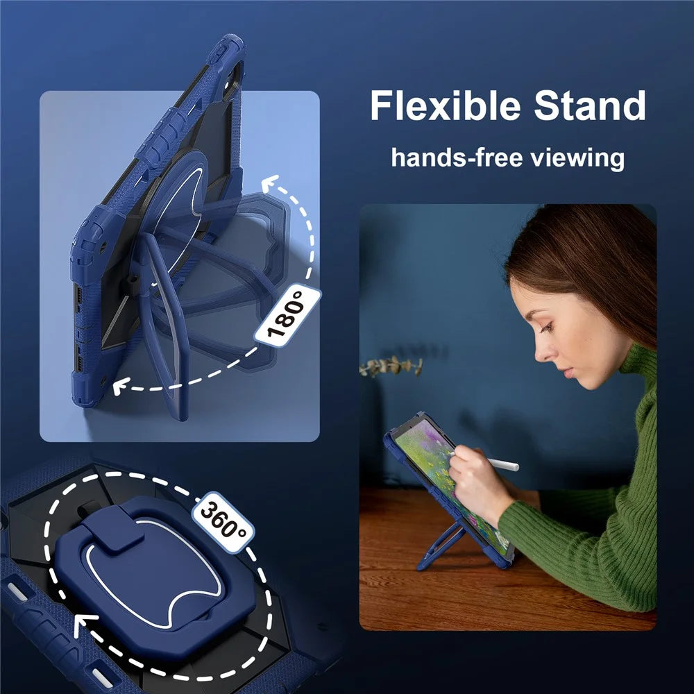 For iPad Pro 13 (2025) / 13 (2024) Kickstand Case Silicone+PC Tablet Cover - Navy Blue / Black - 5