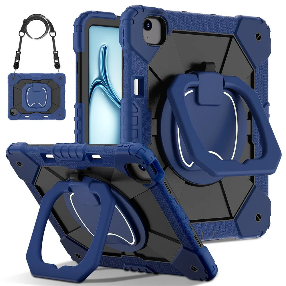 For iPad Air 13 (2026) / (2025) / (2024) Kickstand Case Silicone+PC Tablet Cover - Navy Blue / Black - 1