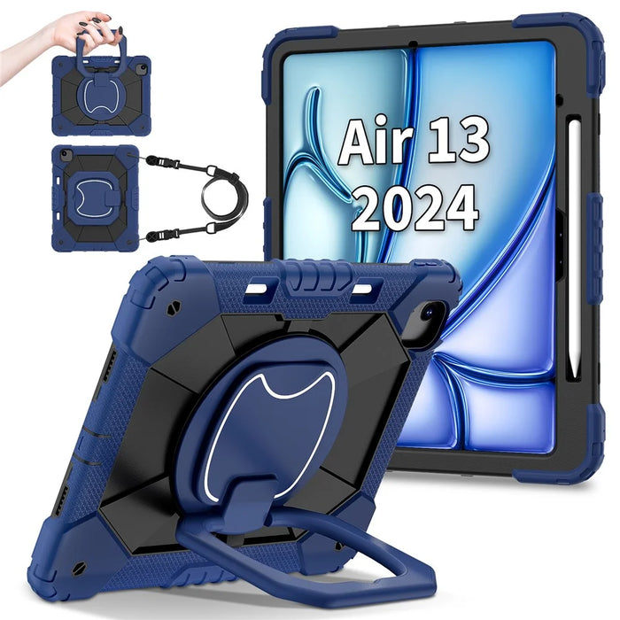 For iPad Air 13 (2026) / (2025) / (2024) Kickstand Case Silicone+PC Tablet Cover - Navy Blue / Black - 2