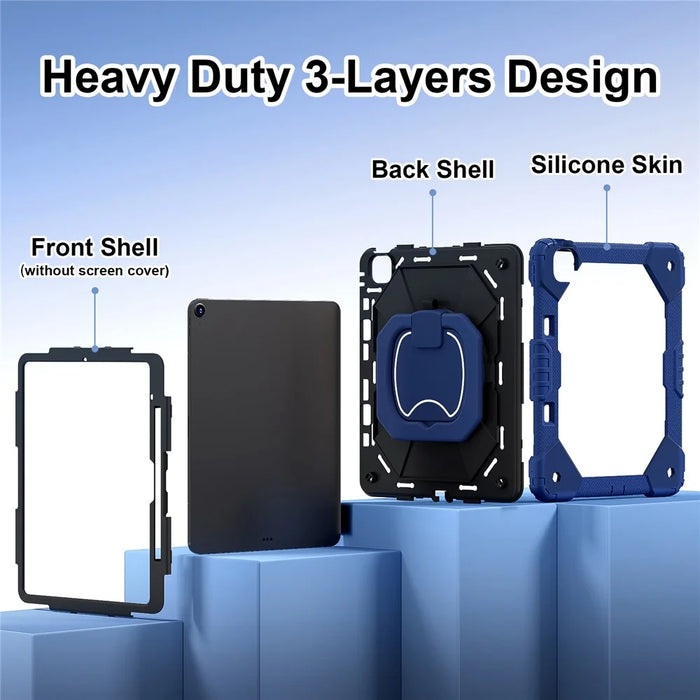 For iPad Air 13 (2026) / (2025) / (2024) Kickstand Case Silicone+PC Tablet Cover - Navy Blue / Black - 3