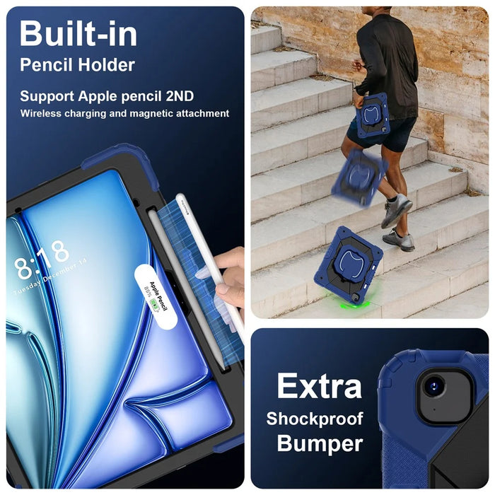 For iPad Air 13 (2026) / (2025) / (2024) Kickstand Case Silicone+PC Tablet Cover - Navy Blue / Black - 4