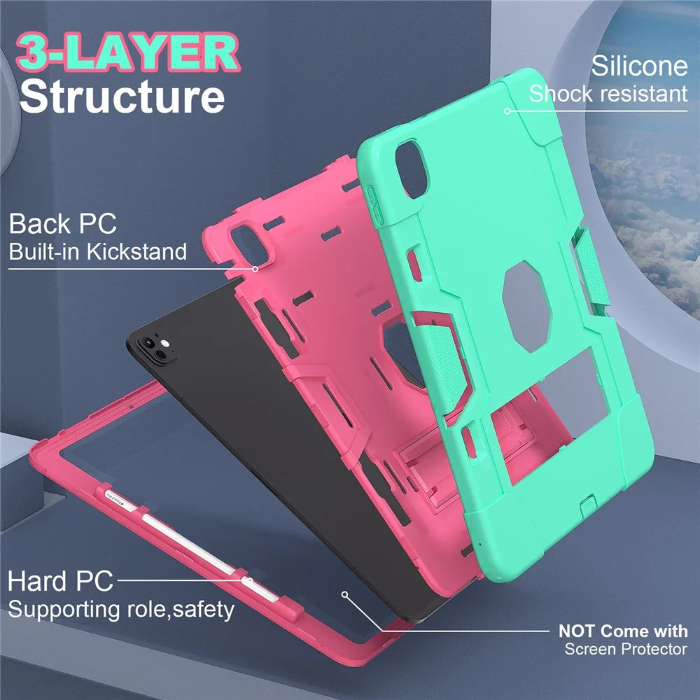 For iPad Pro 13 (2025) / 13 (2024) Case Robot Style Silicone + PC Tablet Cover with Kickstand - Mint Green / Rose - 3