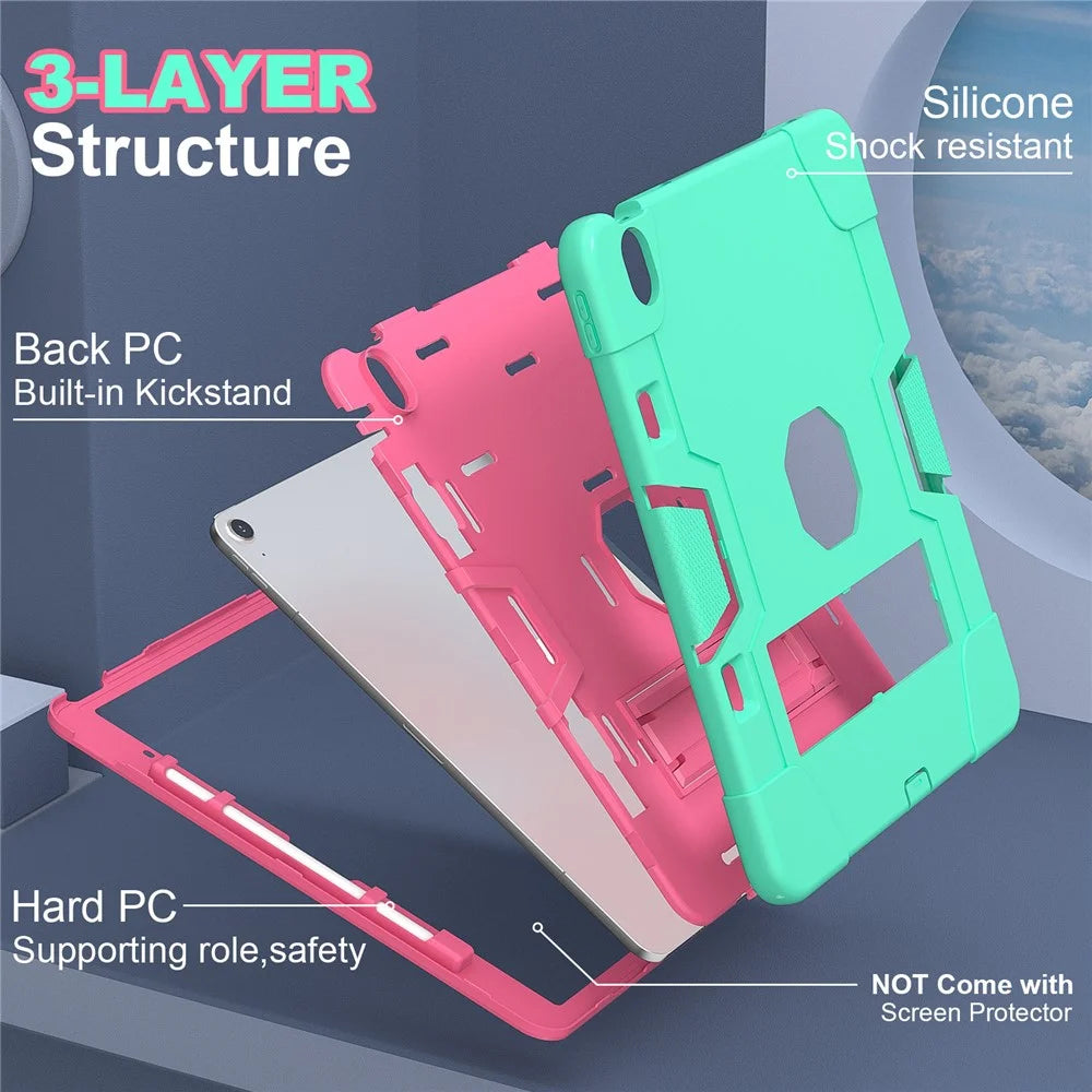For iPad Air 13 (2026) / (2025) / (2024) Case Robot Style Silicone + PC Tablet Cover with Kickstand - Mint Green / Rose - 3