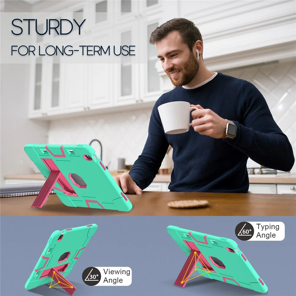 For iPad Air 13 (2026) / (2025) / (2024) Case Robot Style Silicone + PC Tablet Cover with Kickstand - Mint Green / Rose - 4