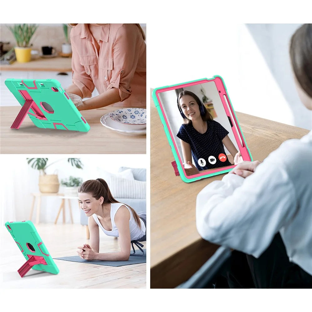 For iPad Air 13 (2026) / (2025) / (2024) Case Robot Style Silicone + PC Tablet Cover with Kickstand - Mint Green / Rose - 5