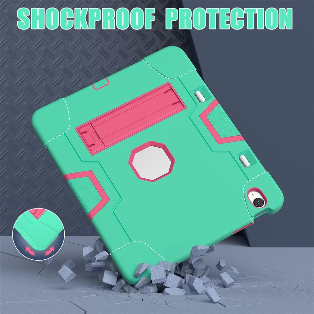 For iPad Air 13 (2026) / (2025) / (2024) Case Robot Style Silicone + PC Tablet Cover with Kickstand - Mint Green / Rose - 6