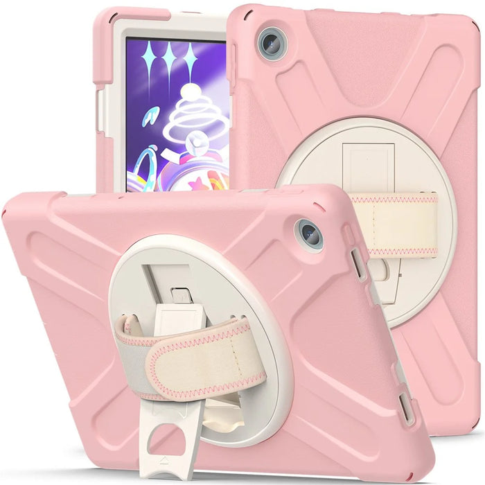 For Lenovo Tab M10 Plus (3rd Gen) / Xiaoxin Pad 2022 10.6 inch TB-125F / 128F 360 Degree Rotation Hand Strap Tablet Case Anti-drop PC + Silicone Kickstand Cover - Cherry Blossom Pink - 1