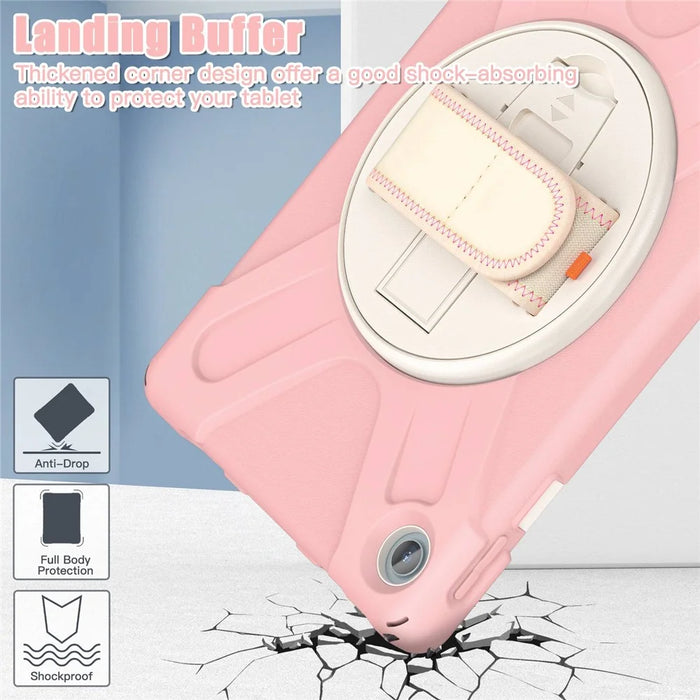 For Lenovo Tab M10 Plus (3rd Gen) / Xiaoxin Pad 2022 10.6 inch TB-125F / 128F 360 Degree Rotation Hand Strap Tablet Case Anti-drop PC + Silicone Kickstand Cover - Cherry Blossom Pink - 7
