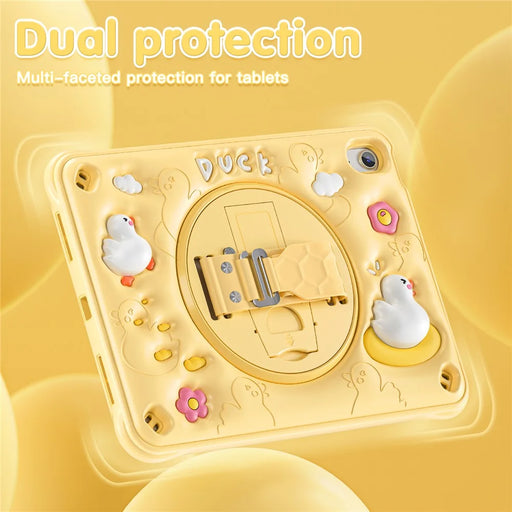 For iPad (2025) / 10.9 (2022) Case Duck Pattern Hand Strap Kickstand PC+Silicone+TPU Tablet Cover - 2
