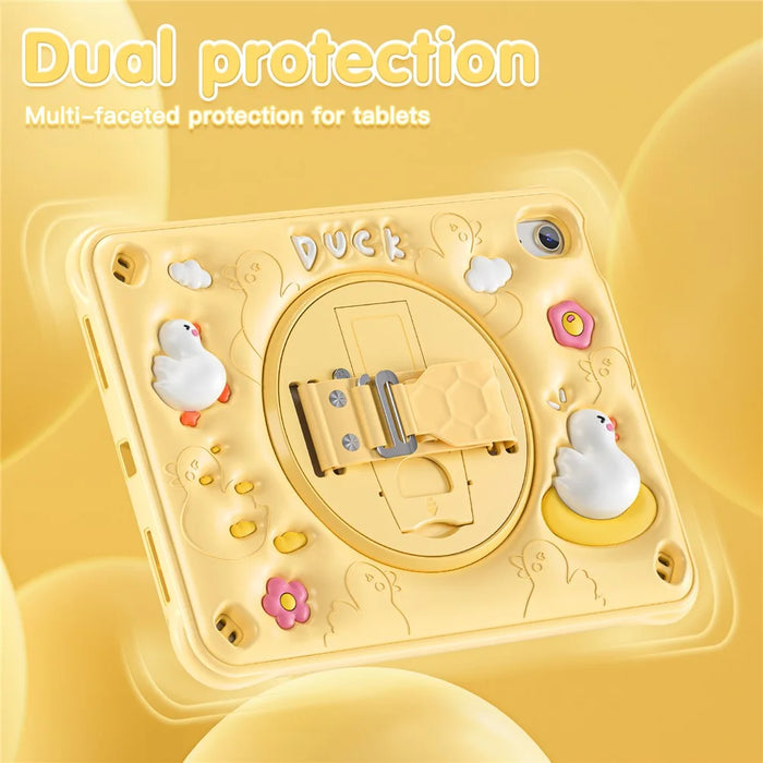 For iPad (2025) / 10.9 (2022) Case Duck Pattern Hand Strap Kickstand PC+Silicone+TPU Tablet Cover - 2
