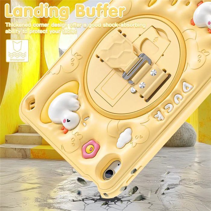 For iPad (2025) / 10.9 (2022) Case Duck Pattern Hand Strap Kickstand PC+Silicone+TPU Tablet Cover - 4