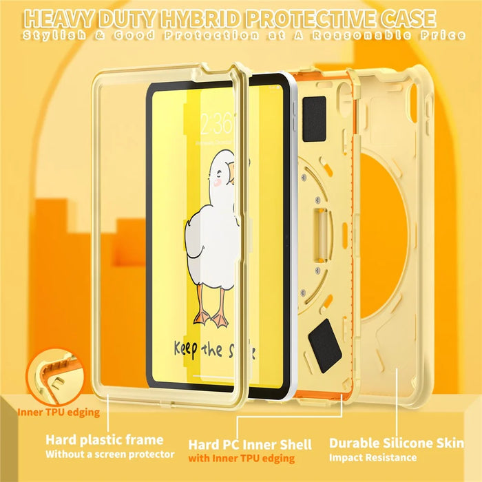For iPad (2025) / 10.9 (2022) Case Duck Pattern Hand Strap Kickstand PC+Silicone+TPU Tablet Cover - 7