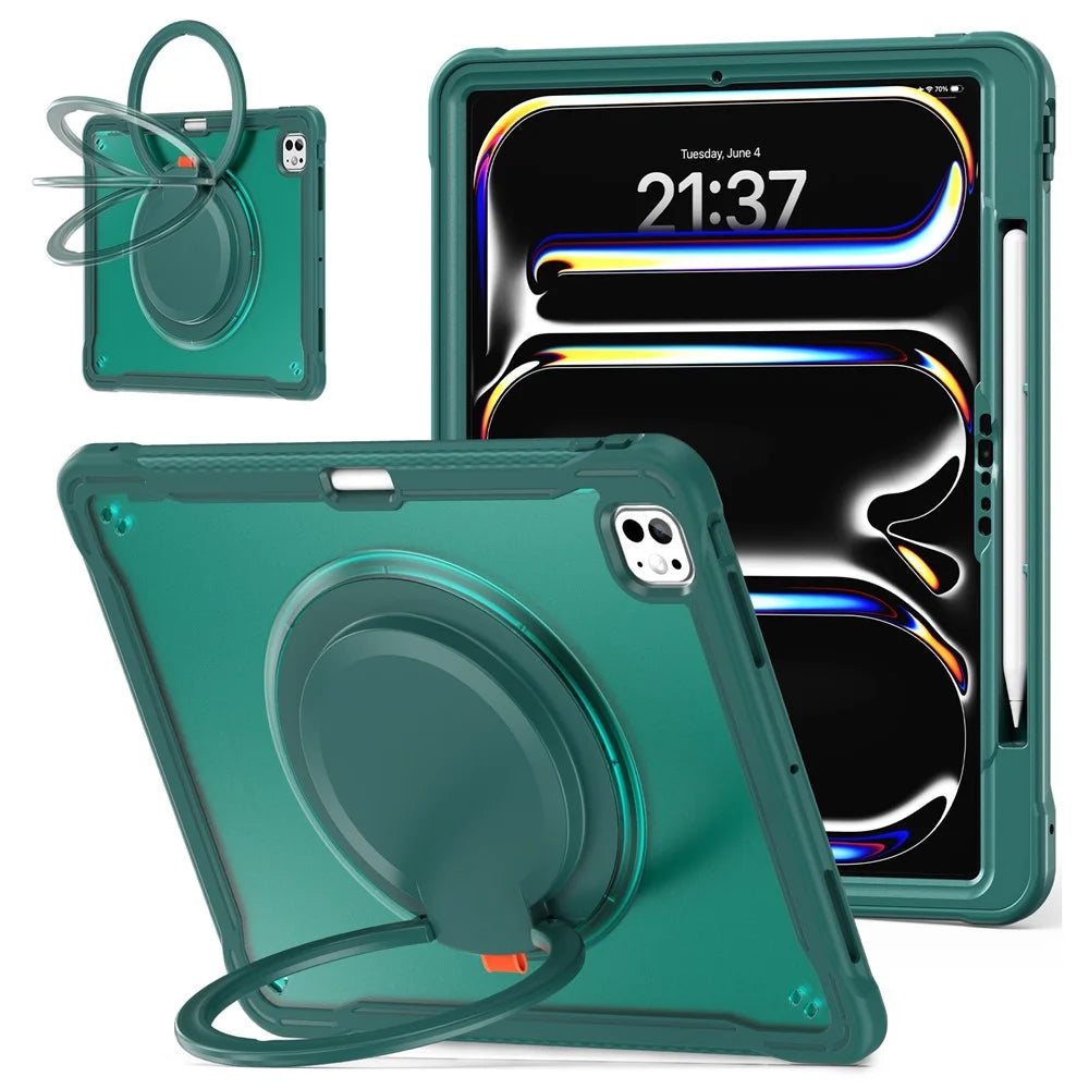 For iPad Pro 13 (2025) / (2024) Case Rotary Kickstand PC+TPU+Silicone Tablet Cover - Midnight Green - 1