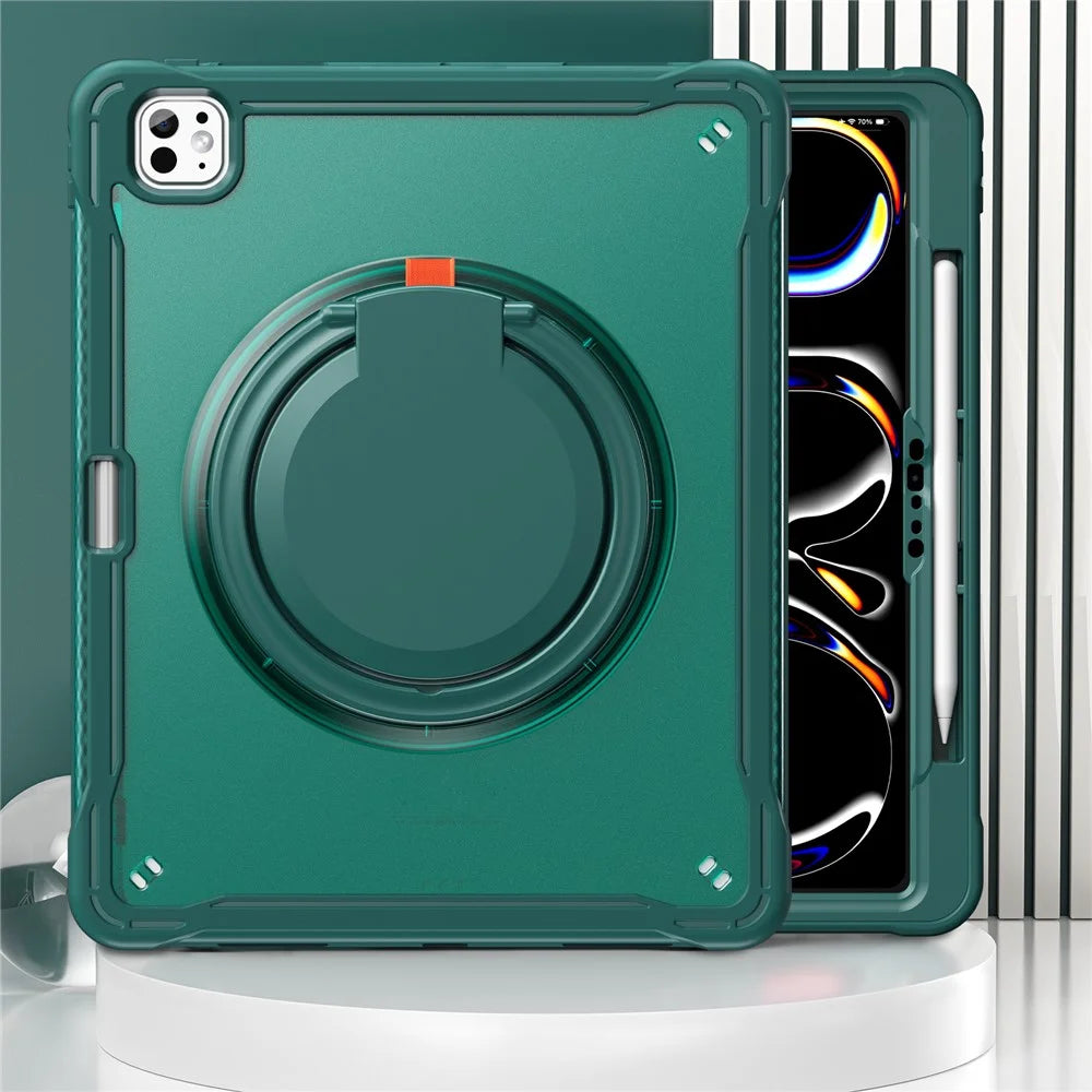 For iPad Pro 13 (2025) / (2024) Case Rotary Kickstand PC+TPU+Silicone Tablet Cover - Midnight Green - 2
