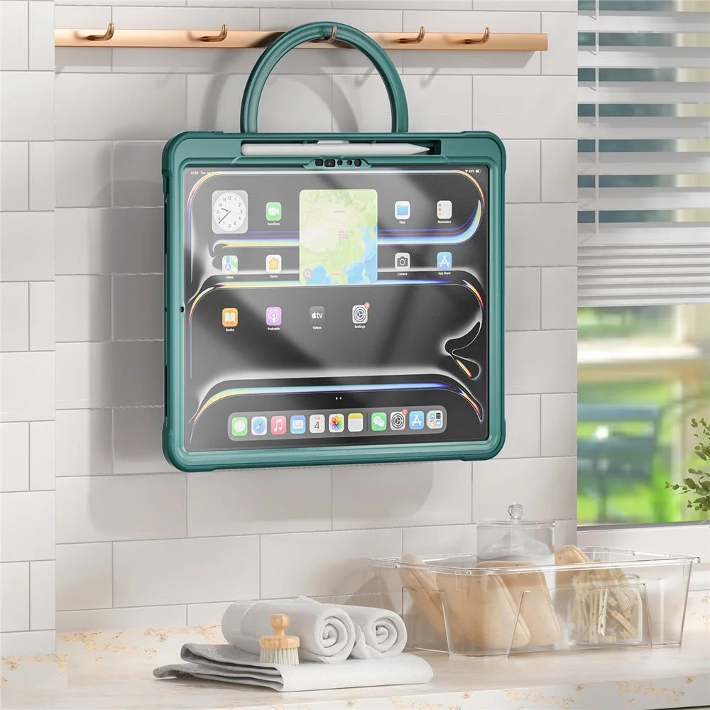 For iPad Pro 13 (2025) / (2024) Case Rotary Kickstand PC+TPU+Silicone Tablet Cover - Midnight Green - 4