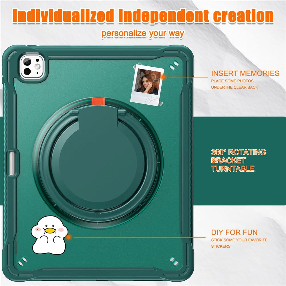 For iPad Pro 13 (2025) / (2024) Case Rotary Kickstand PC+TPU+Silicone Tablet Cover - Midnight Green - 5