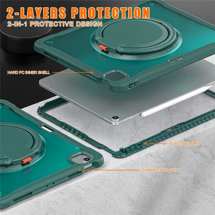 For iPad Air 13 (2026) / (2025) / (2024) / Pro 12.9 (2022) / (2021) / (2020) / (2018) Case Rotary Kickstand PC+TPU+Silicone Tablet Cover - Midnight Green - 3