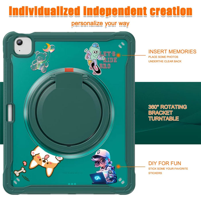 For iPad Air 13 (2026) / (2025) / (2024) / Pro 12.9 (2022) / (2021) / (2020) / (2018) Case Rotary Kickstand PC+TPU+Silicone Tablet Cover - Midnight Green - 4