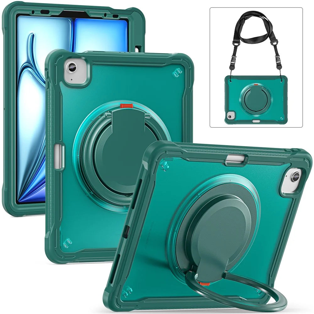 For iPad Air 11 (2026) / (2025) / (2024) / Air (2022) / (2020) / Pro 11 (2022) / (2021) / (2020) / (2018) Kickstand Cover with Shoulder Strap - Midnight Green - 5