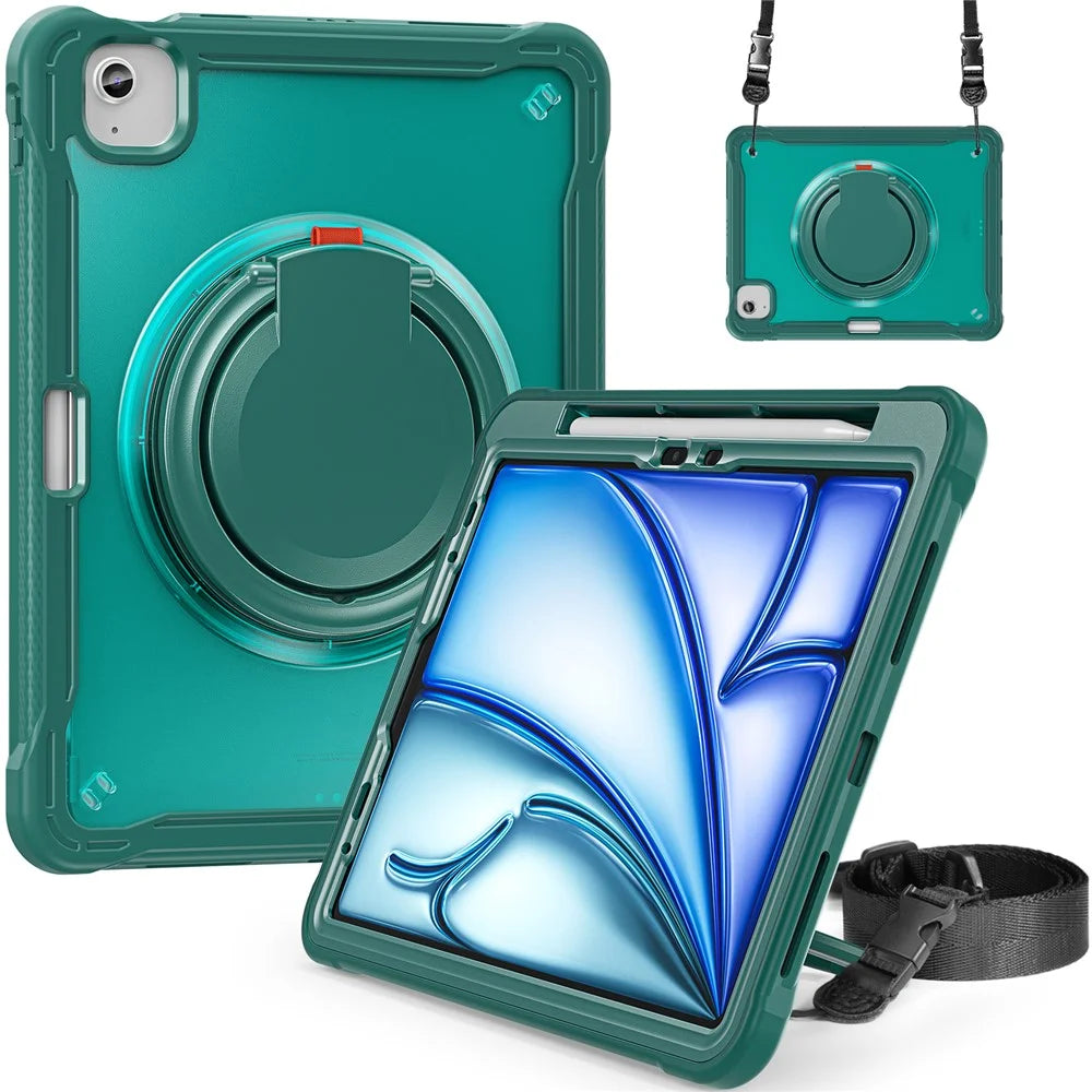 For iPad Air 11 (2026) / (2025) / (2024) / Air (2022) / (2020) / Pro 11 (2022) / (2021) / (2020) / (2018) Kickstand Cover with Shoulder Strap - Midnight Green - 6