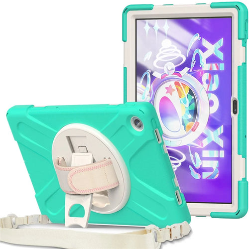 For Lenovo Tab M10 Plus (3rd Gen) / Xiaoxin Pad 2022 10.6 inch TB-125F / TB-128F 360 Degree Rotatable Hand Strap Tablet Case PC + Silicone Kickstand Cover with Shoulder Strap - Mint Green - 1