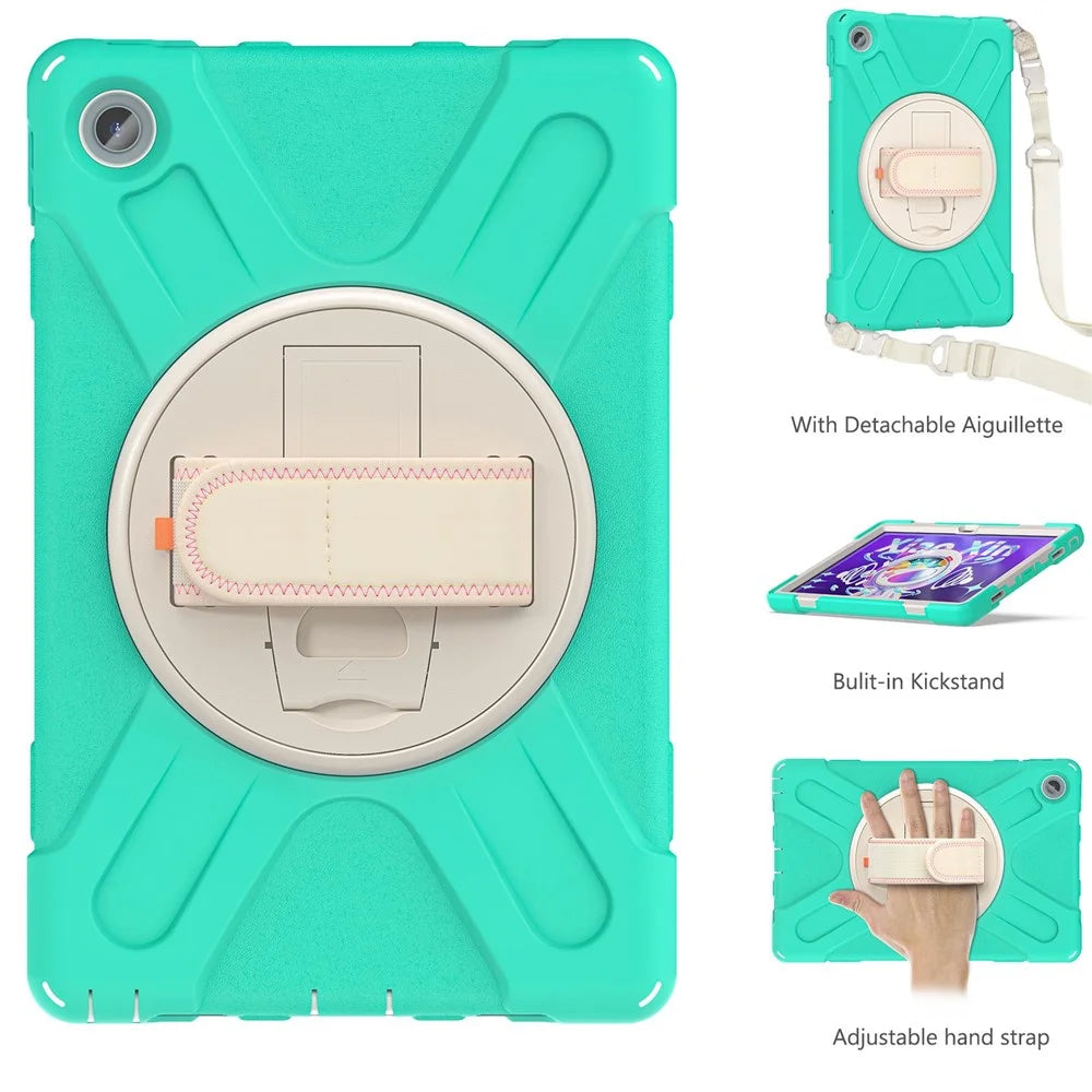 For Lenovo Tab M10 Plus (3rd Gen) / Xiaoxin Pad 2022 10.6 inch TB-125F / TB-128F 360 Degree Rotatable Hand Strap Tablet Case PC + Silicone Kickstand Cover with Shoulder Strap - Mint Green - 2