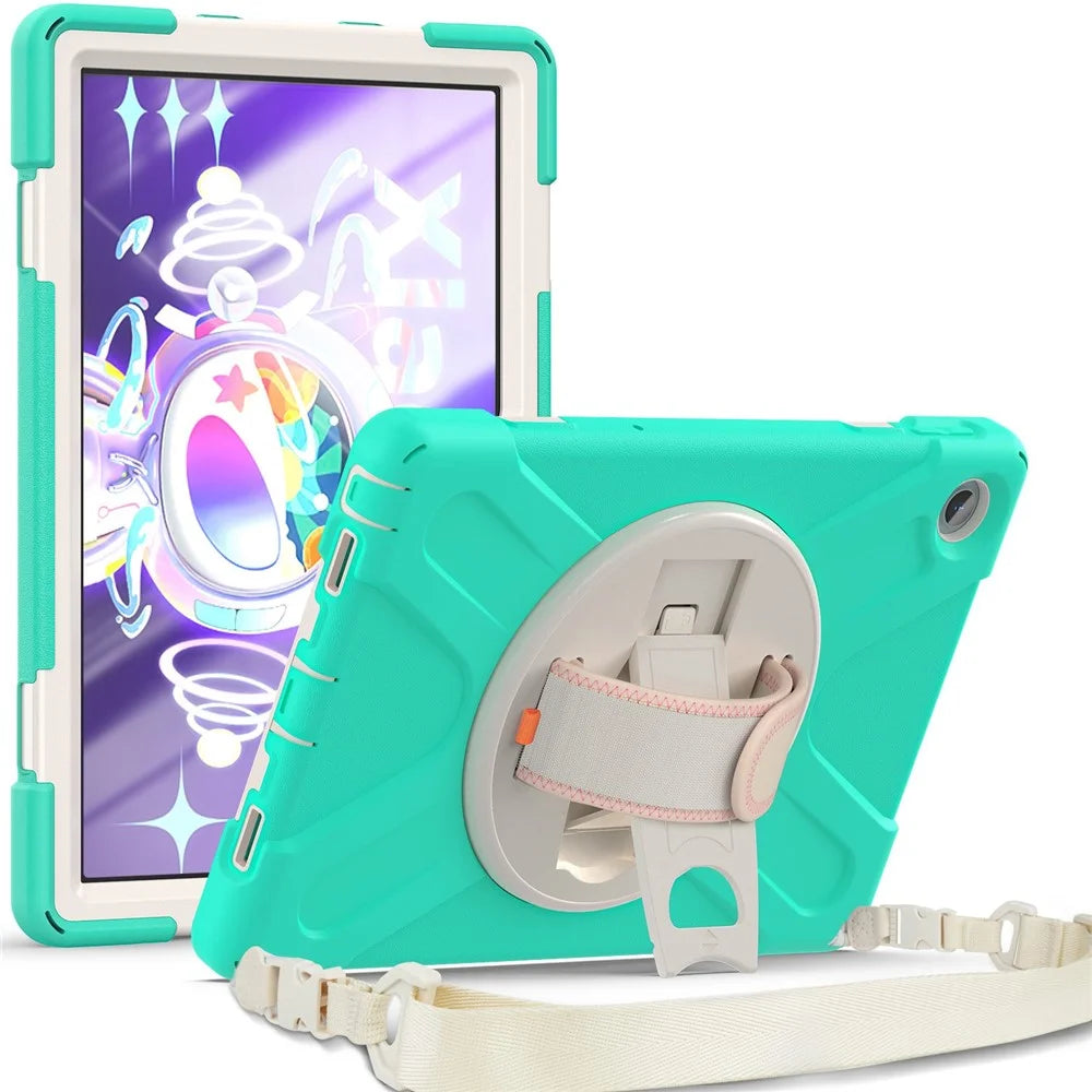 For Lenovo Tab M10 Plus (3rd Gen) / Xiaoxin Pad 2022 10.6 inch TB-125F / TB-128F 360 Degree Rotatable Hand Strap Tablet Case PC + Silicone Kickstand Cover with Shoulder Strap - Mint Green - 3