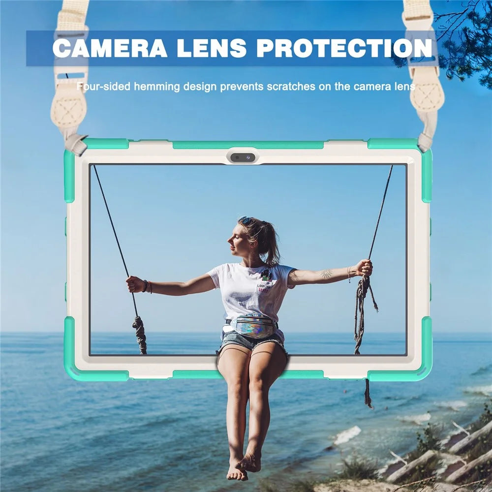 For Lenovo Tab M10 Plus (3rd Gen) / Xiaoxin Pad 2022 10.6 inch TB-125F / TB-128F 360 Degree Rotatable Hand Strap Tablet Case PC + Silicone Kickstand Cover with Shoulder Strap - Mint Green - 4