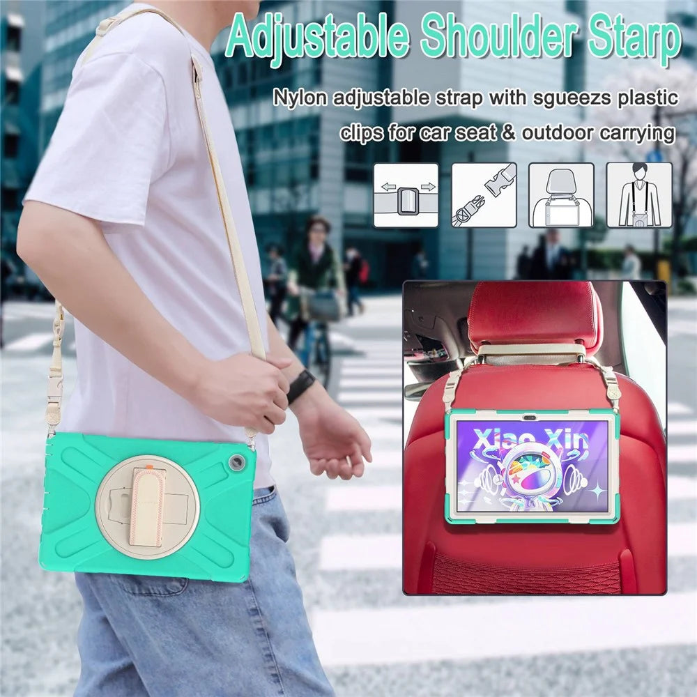 For Lenovo Tab M10 Plus (3rd Gen) / Xiaoxin Pad 2022 10.6 inch TB-125F / TB-128F 360 Degree Rotatable Hand Strap Tablet Case PC + Silicone Kickstand Cover with Shoulder Strap - Mint Green - 6